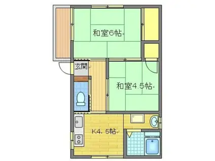 浜田ハイツ(2DK/2階)の間取り写真