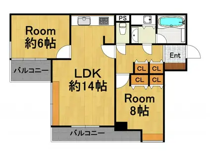 フォルム夙川37(2LDK/3階)の間取り写真