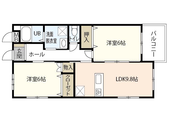 レジデンス花柳A棟(2LDK/1階)の間取り写真