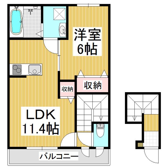 ラッキーリバー(1LDK/2階)の間取り写真