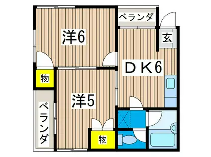 ベイサイドK(2DK/2階)の間取り写真