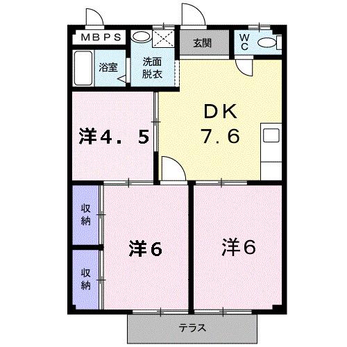 シティハイツ日野陵(3DK/1階)の間取り写真