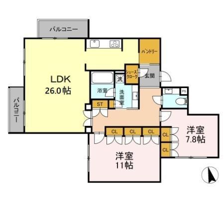 フォレスタリア高宮浄水(2LDK/2階)の間取り写真