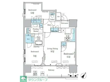 HARUMI FLAG PORT VILLAGE A棟(3LDK/11階)の間取り写真