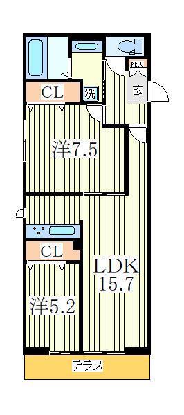 FERRO PALAZZO B棟(2LDK/3階)の間取り写真