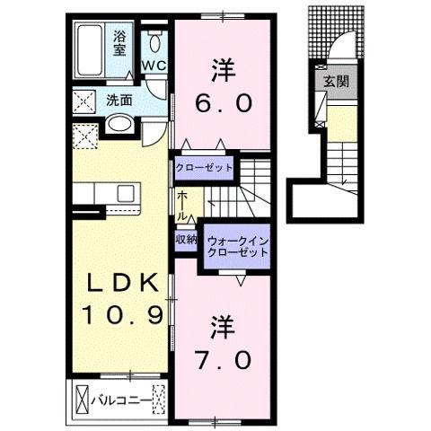 シャン・ド・フルールII(2LDK/2階)の間取り写真