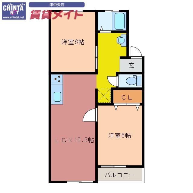 HILLS観音寺 ウエスト(2LDK/3階)の間取り写真