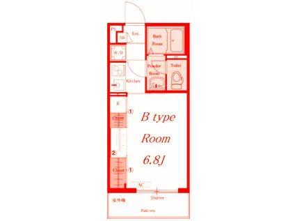 リブリ・上大岡西(1K/2階)の間取り写真