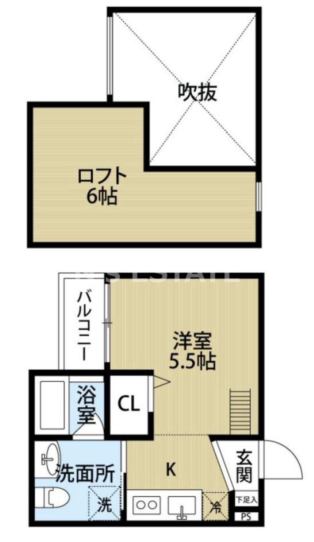 CUBE(1K/2階)の間取り写真