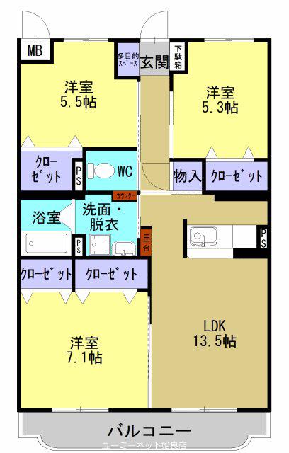 パインウェーブ香月(3LDK/5階)の間取り写真