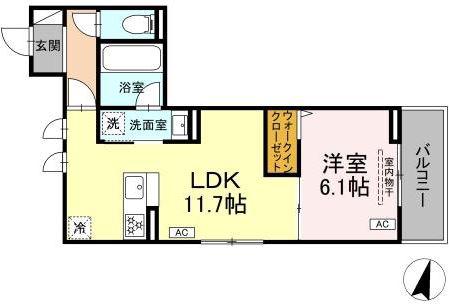 D PAINA 木月住吉町(1LDK/2階)の間取り写真
