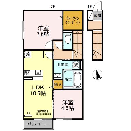 フォーリアA棟(2LDK/2階)の間取り写真