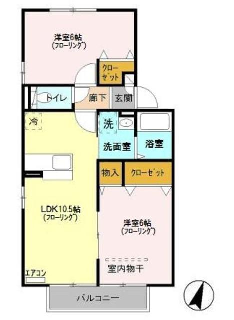 アドラーブルI(2LDK/2階)の間取り写真