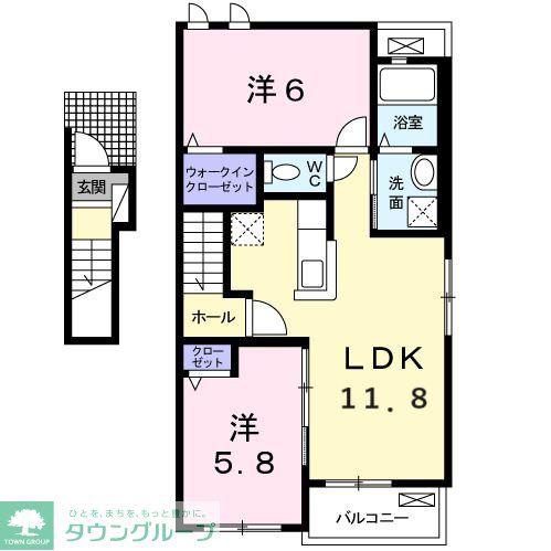 ヴィレ・ニ・カンパーニャI(2LDK/2階)の間取り写真
