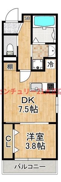 ジェイドパレス千島(1DK/2階)の間取り写真