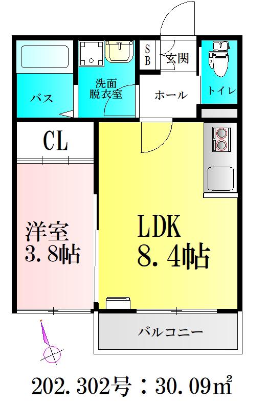 アプリーレ北仙台(1LDK/2階)の間取り写真