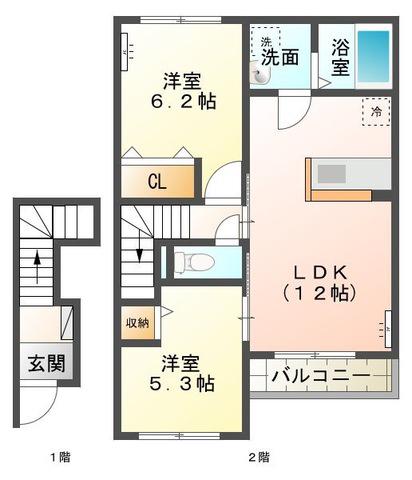 シャロームコートJ(2LDK/2階)の間取り写真