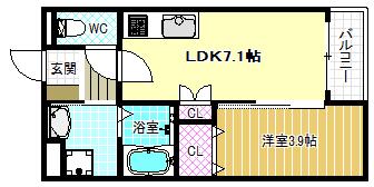 エレガンス藤井寺(1LDK/3階)の間取り写真