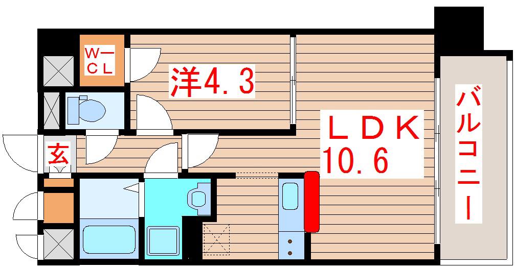 フェリーチェ薬師堂(1LDK/6階)の間取り写真