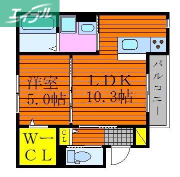 RIAN伊福町(1LDK/2階)の間取り写真