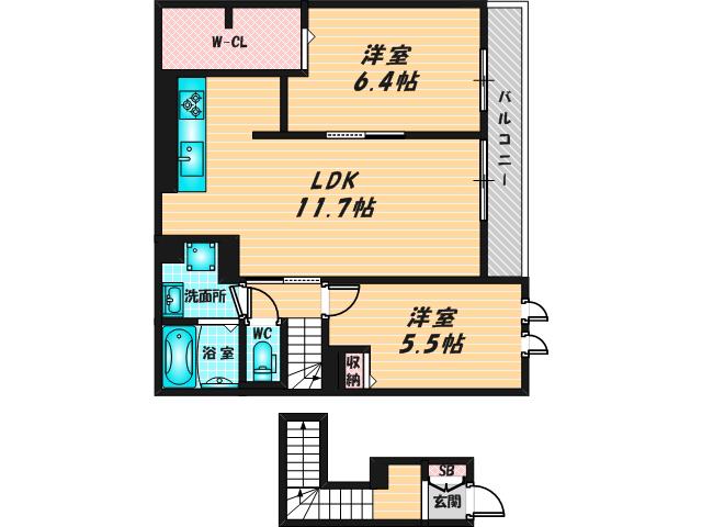 インカウンター(2LDK/2階)の間取り写真