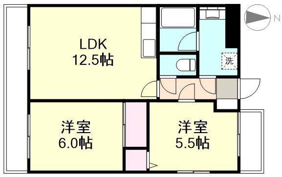 シャトーブリアン(2LDK/5階)の間取り写真
