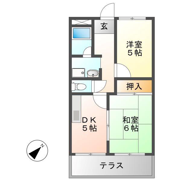 ドミール毘沙門(2DK/1階)の間取り写真