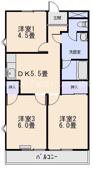 ヴィラ榛原(3DK/2階)の間取り写真