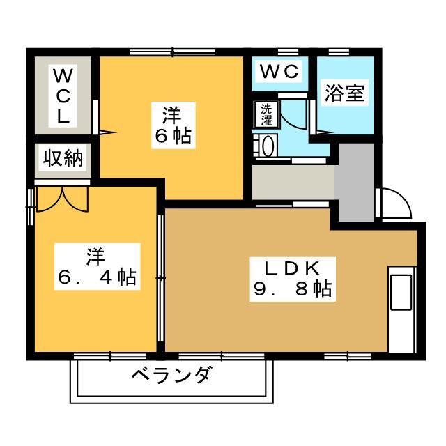 ジュネス旭(2DK/2階)の間取り写真