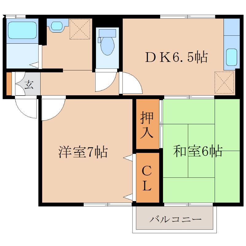 セジュール花岡(2DK/1階)の間取り写真