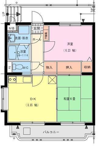 サングリーン藤沢(2DK/3階)の間取り写真