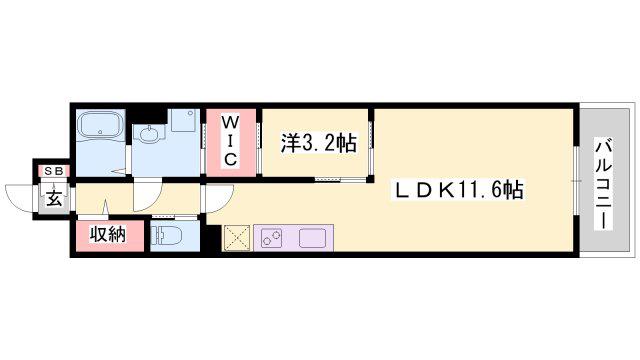 ラルース元塩町(1LDK/8階)の間取り写真