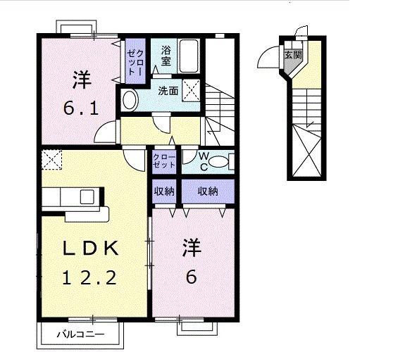 ディアコートB(2LDK/2階)の間取り写真