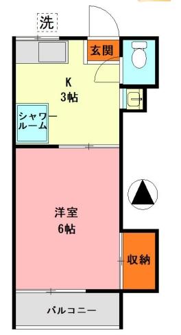三鷹フラワーハウス(1K/2階)の間取り写真