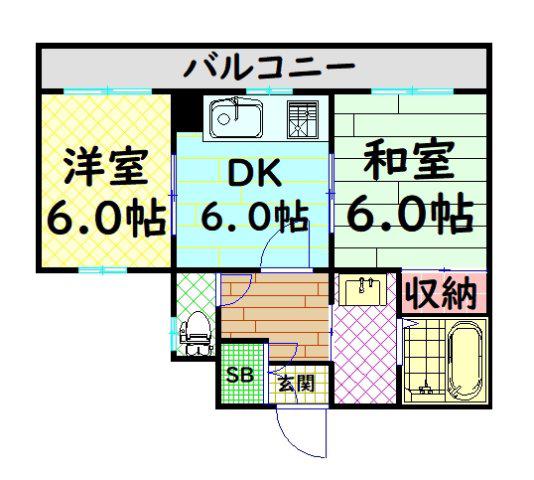 ユンケンハイム(2DK/2階)の間取り写真