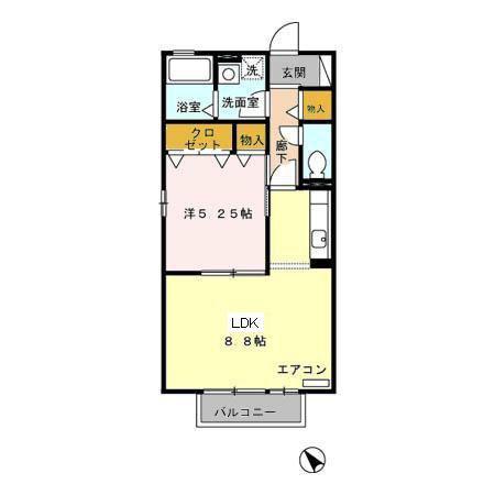 グランドール コート B(1LDK/2階)の間取り写真
