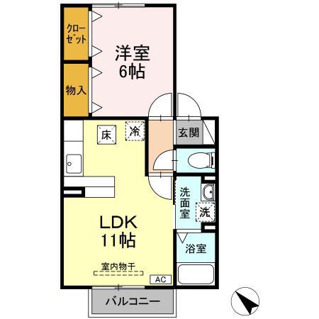 グランモア一ツ木(1LDK/1階)の間取り写真