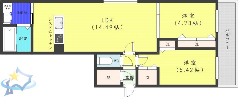シティレジデンス南9条(2LDK/5階)の間取り写真