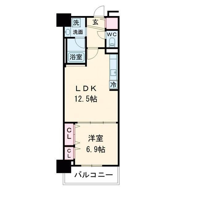 グランセジュール大国町(1LDK/9階)の間取り写真