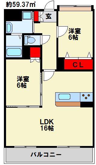コンフォートスクエアー安部山(2LDK/3階)の間取り写真