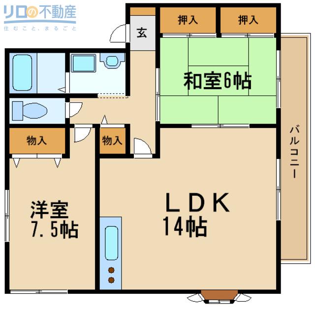 ガーデンスクエア伊丹(2LDK/1階)の間取り写真