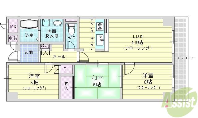 インペリアル南ヶ丘(3LDK/4階)の間取り写真