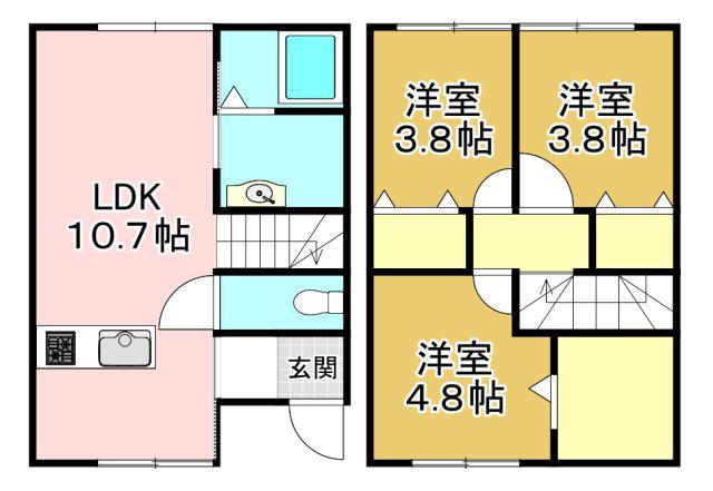 アイナス B棟(3LDK/1階)の間取り写真