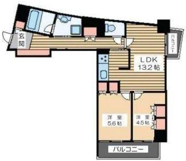 ラフィネ大崎A(2LDK/5階)の間取り写真