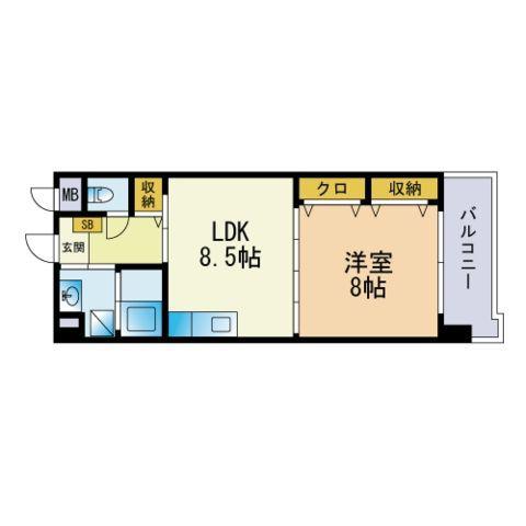 ウェイブレット百道(1LDK/3階)の間取り写真