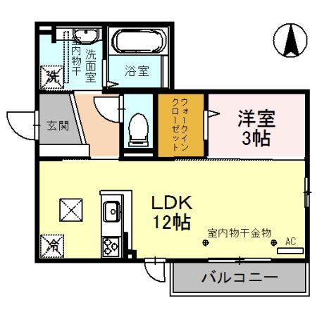 ヤードコート(1LDK/1階)の間取り写真
