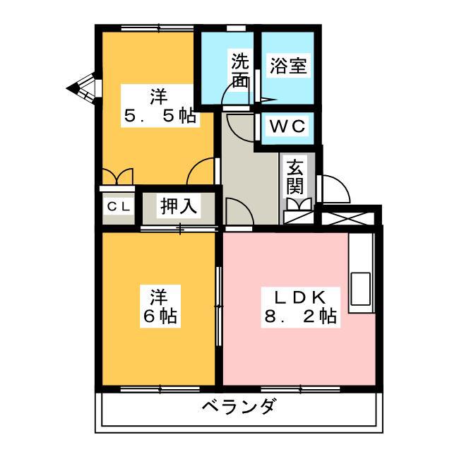 ヴィラフィオーレ(2LDK/2階)の間取り写真