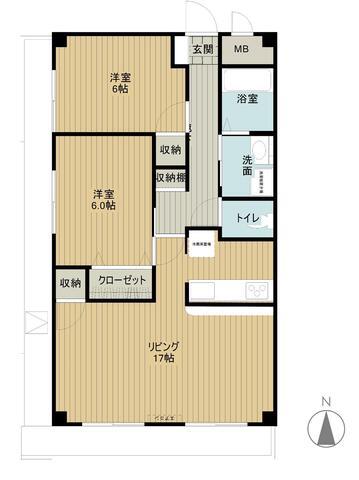 ロイヤルフラッツ福山(2LDK/2階)の間取り写真