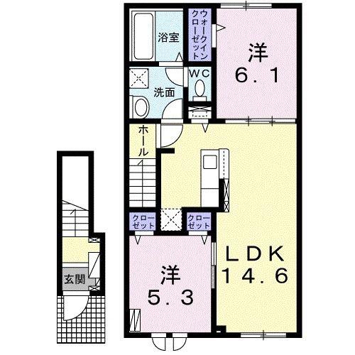 ヴィラK VI(2LDK/2階)の間取り写真