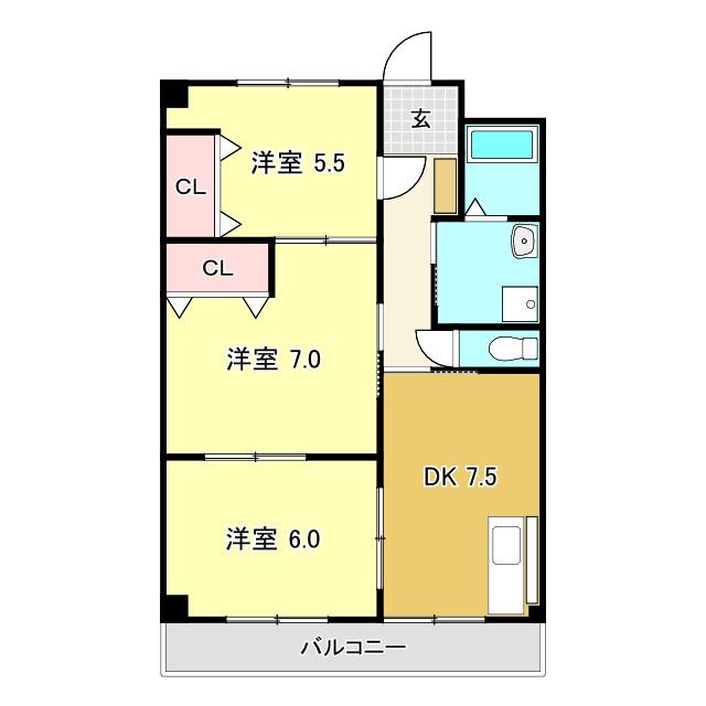 SINAJYURIME GREEN(3DK/2階)の間取り写真